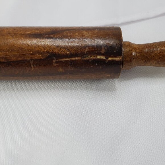 Vintage Wooden Rolling Pin With Handles 14" Long Rustic Kitchen Tool - Picture 4 of 8